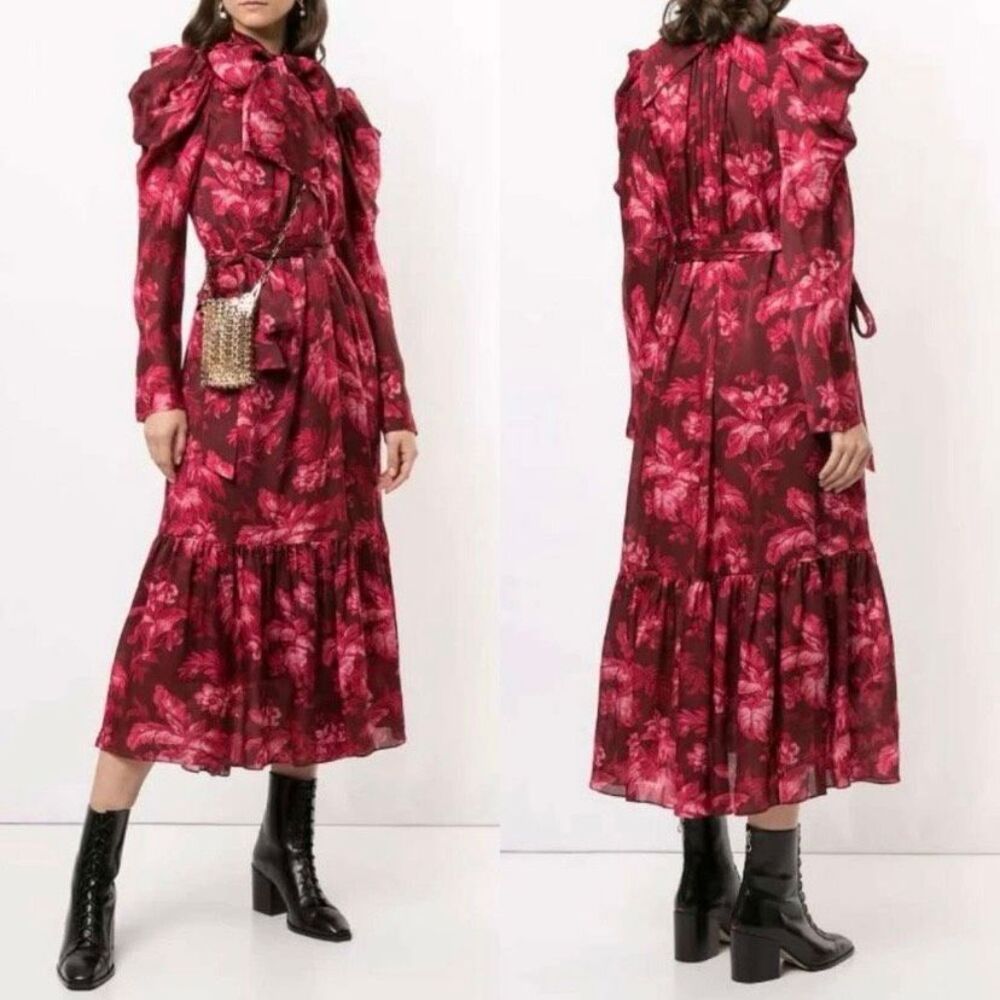 Zimmermann Red and Pink Floral Midi Dress
